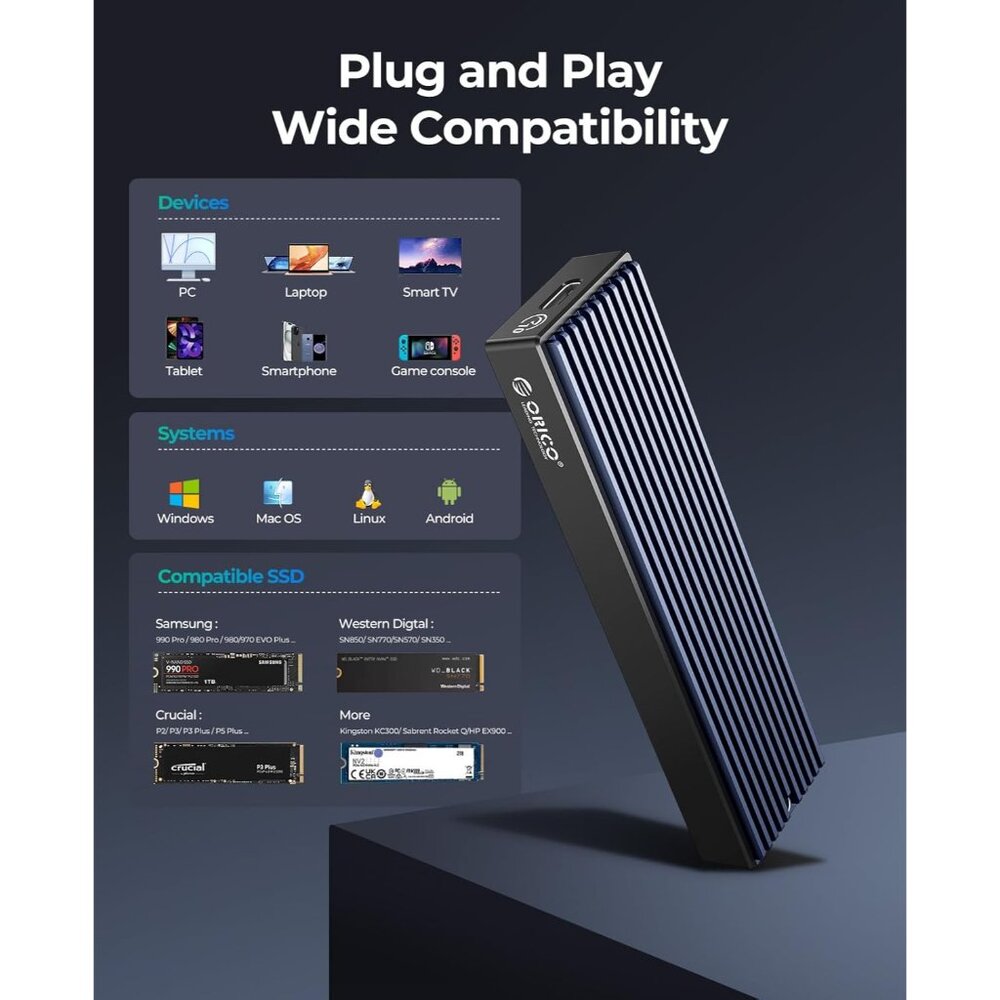 SSD Enclosure, USB 3.1 Gen 2 10 Gbps PCIe External Adapter NVMe Case for 2230/22 - Picture 6 of 9